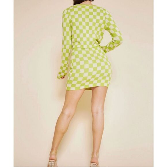 gingham tie closure crop knit cardigan top - Picture 4 of 6